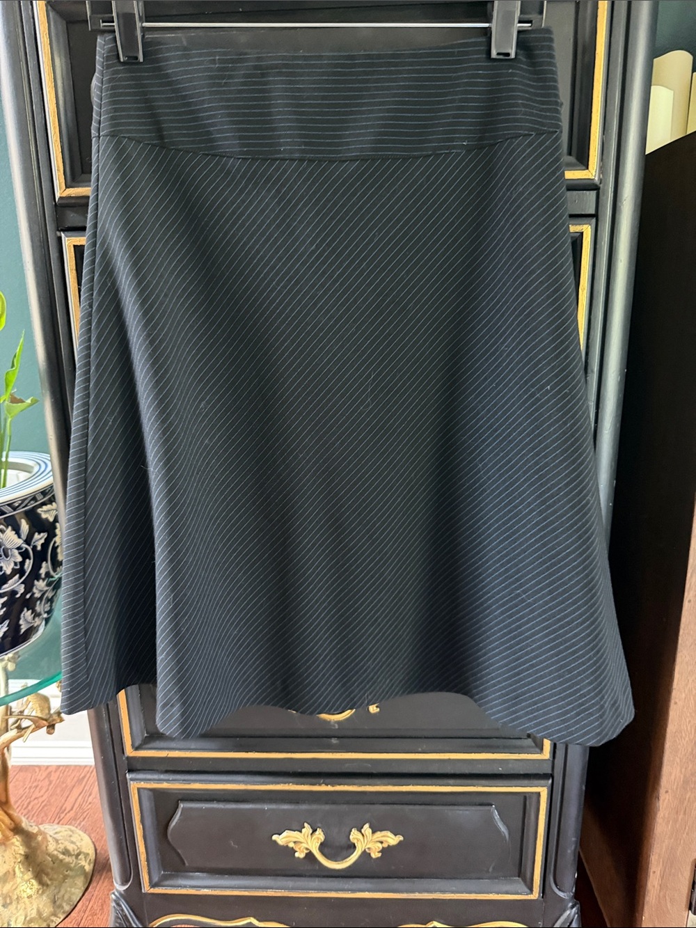 Express Black A-Line Skirt with Subtle Pinstripe